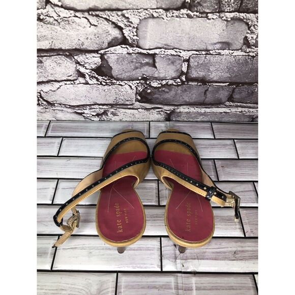 Kate Spade Camel Brown Black Patent Leather  Peep Toe Stiletto Heels Women Sz 8B - Picture 5 of 16